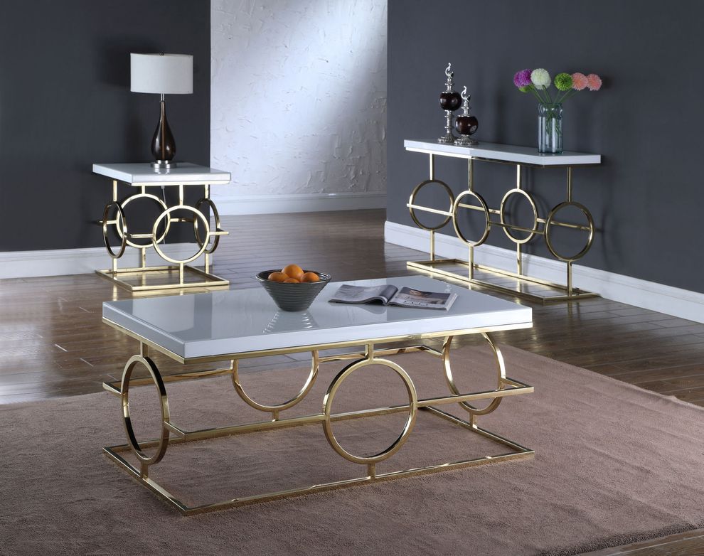 White glass top / golden legs modern coffee table by Meridian