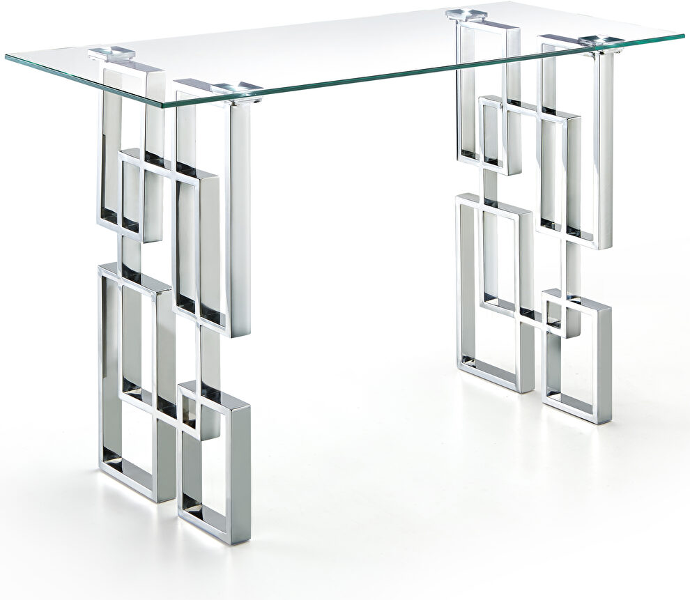 Glass top / stainless steel base sofa / console table by Meridian