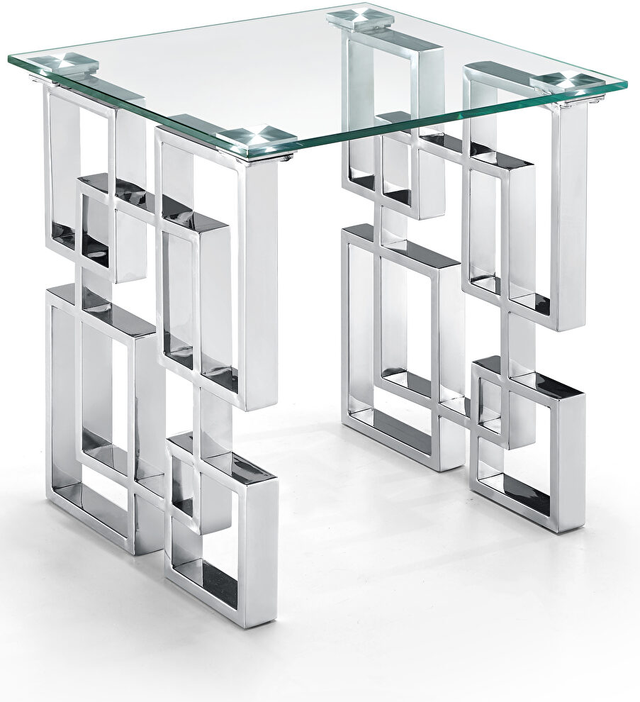 Glass top / stainless steel base end / accent table by Meridian
