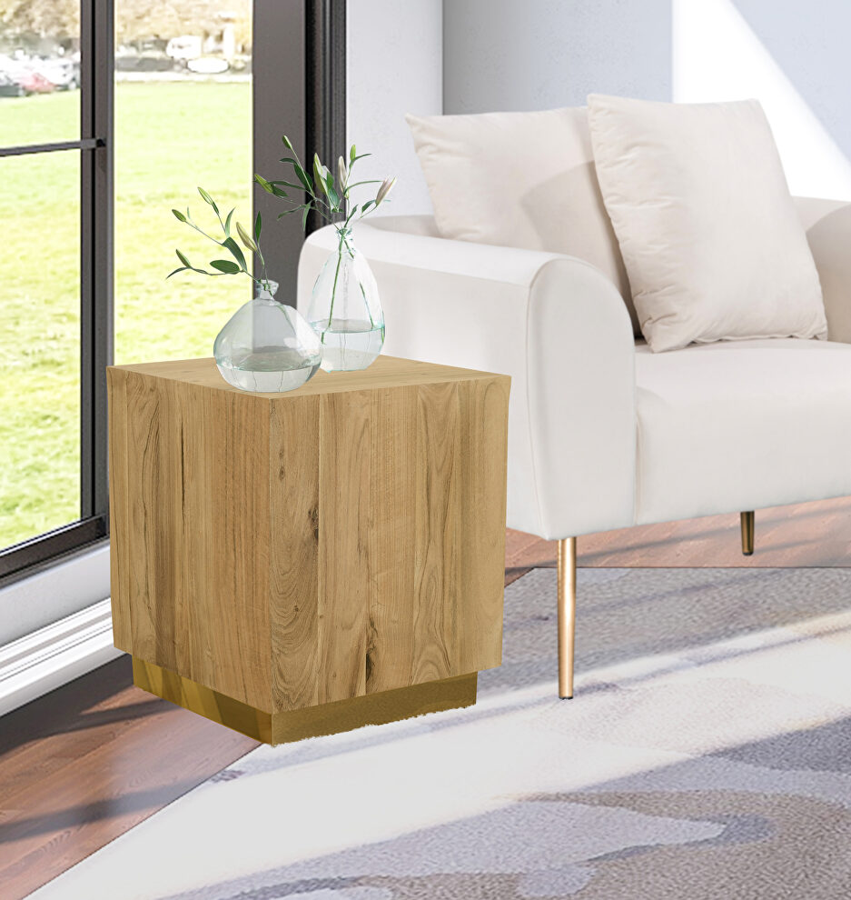 Contemporary square gold solid acacia wood table by Meridian
