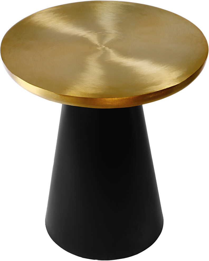 Stylish round gold top / black base end table by Meridian