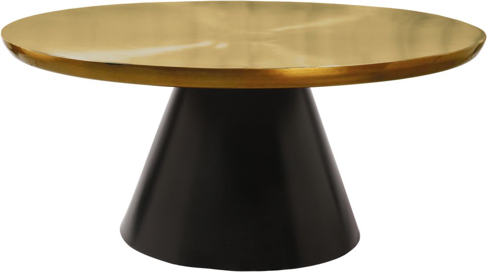 Stylish round gold top / black base coffee table by Meridian