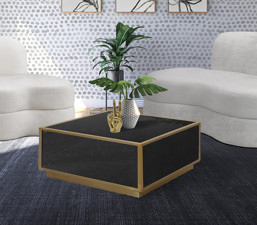 Glam contemporary style black faux marble cocktail table by Meridian