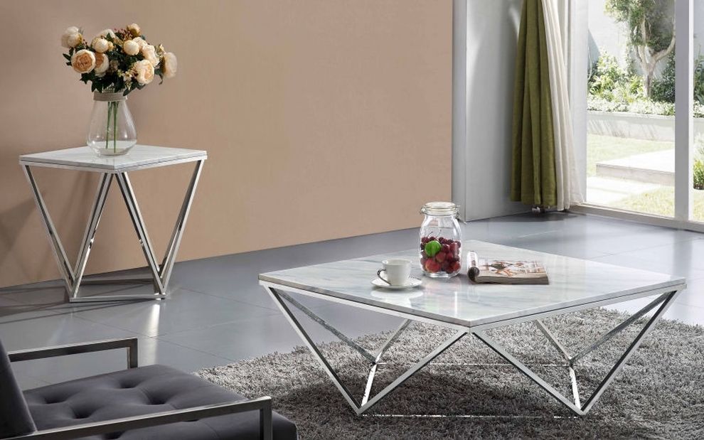 Genuine marble top design modern coffee table by Meridian