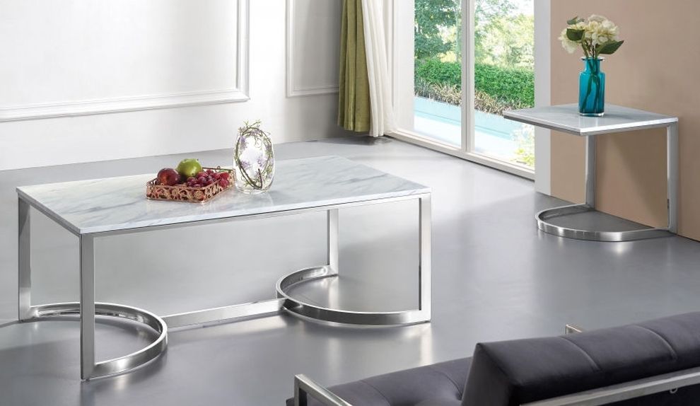 Stainless steel/marble top coffee table by Meridian