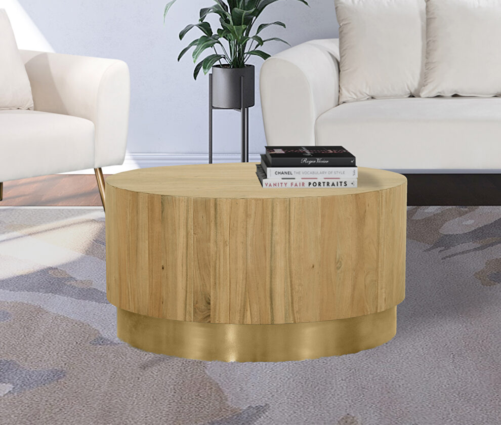 Solid acacia wood round cocktail table by Meridian