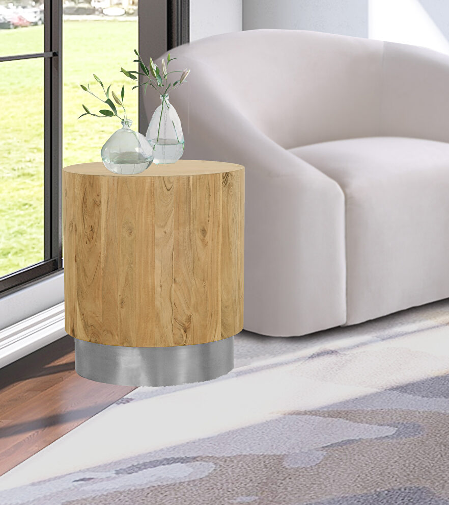 Solid acacia wood round end table by Meridian