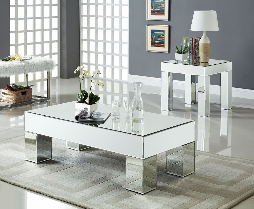 Mirrored design contemporary coffee table by Meridian
