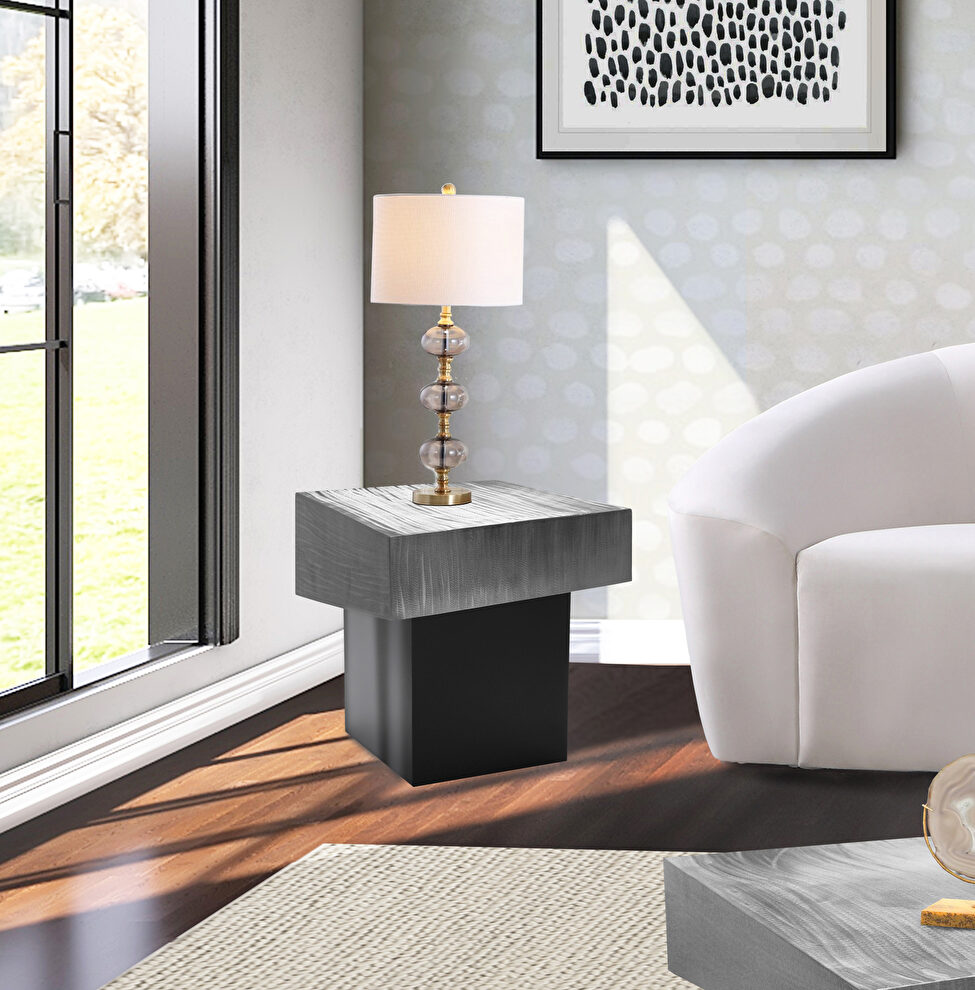 Silver glam style / black base end table by Meridian