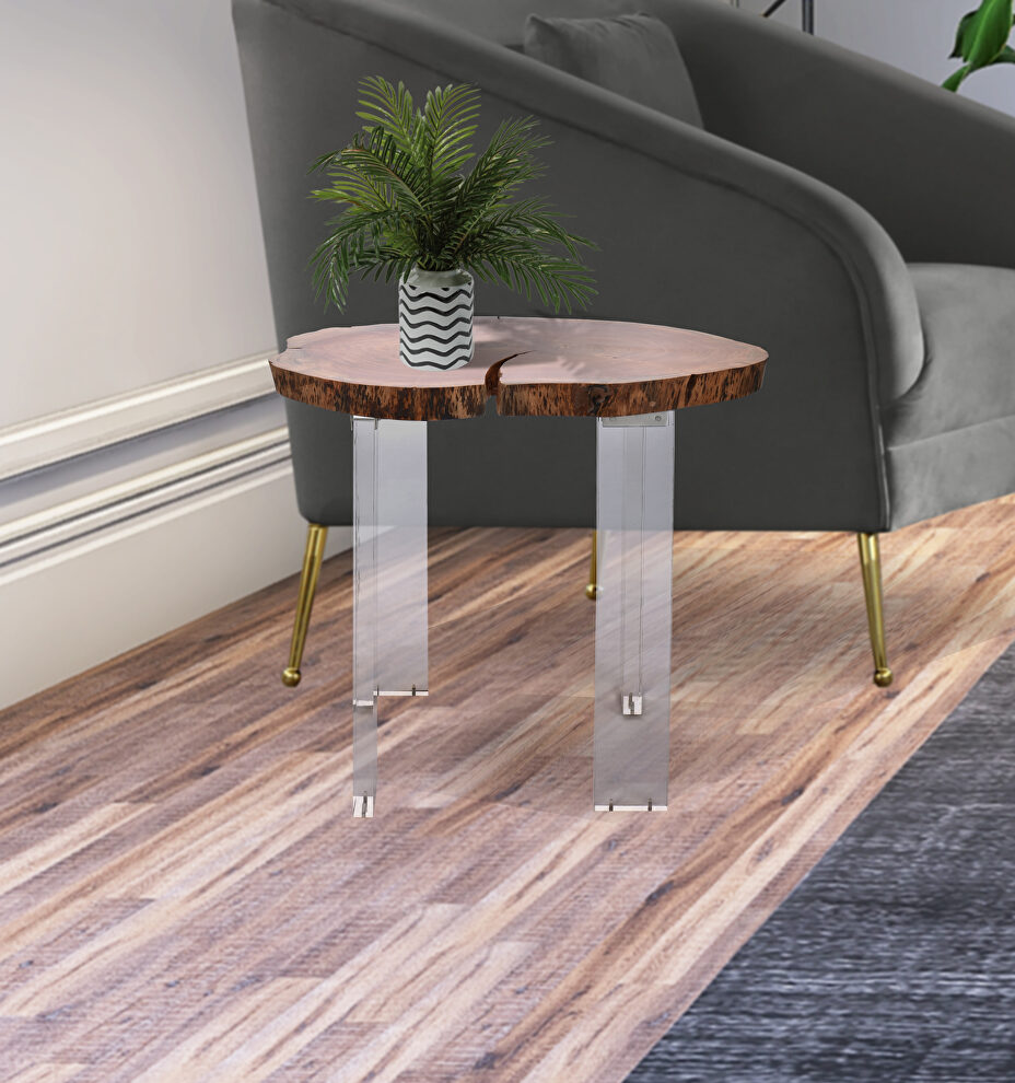 Acacia wood / acrylic legs modern end table by Meridian