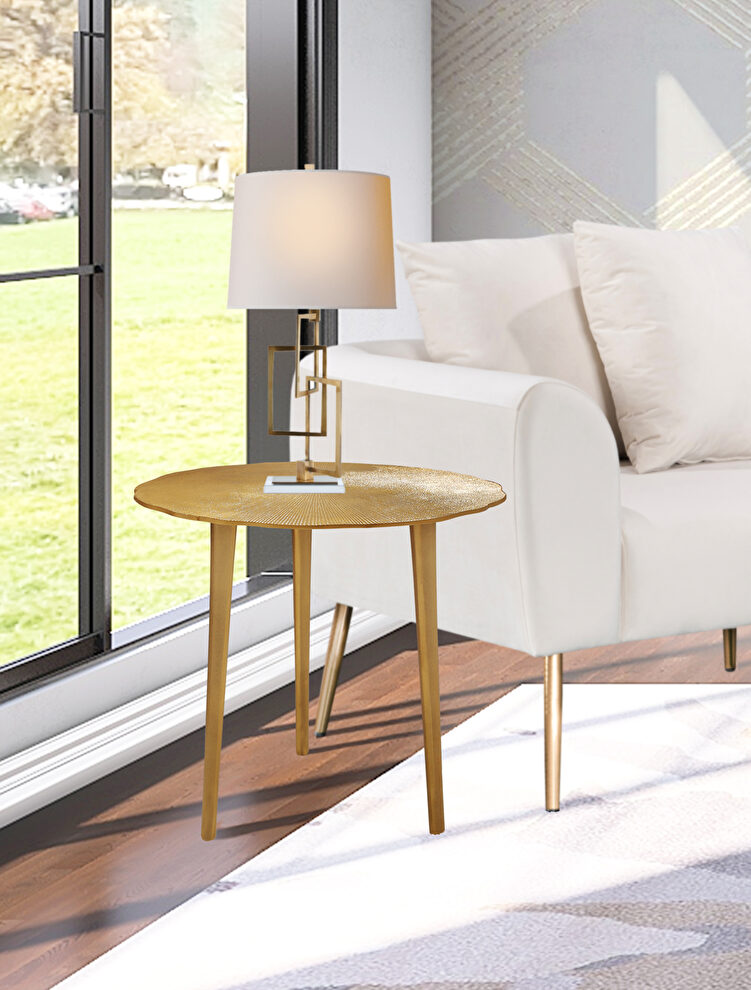 Gold textured metal finish end table by Meridian