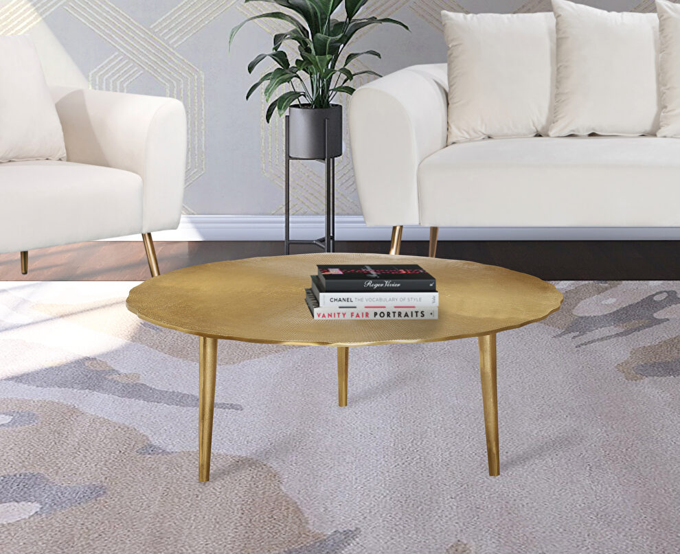 Gold textured metal finish coffee table by Meridian