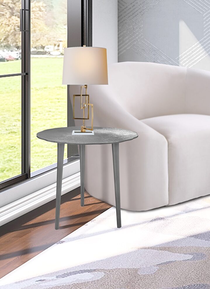 Silver textured metal finish end table by Meridian