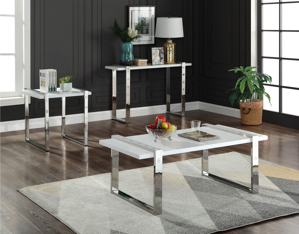 Silver / white high gloss contemporary coffee table by Meridian