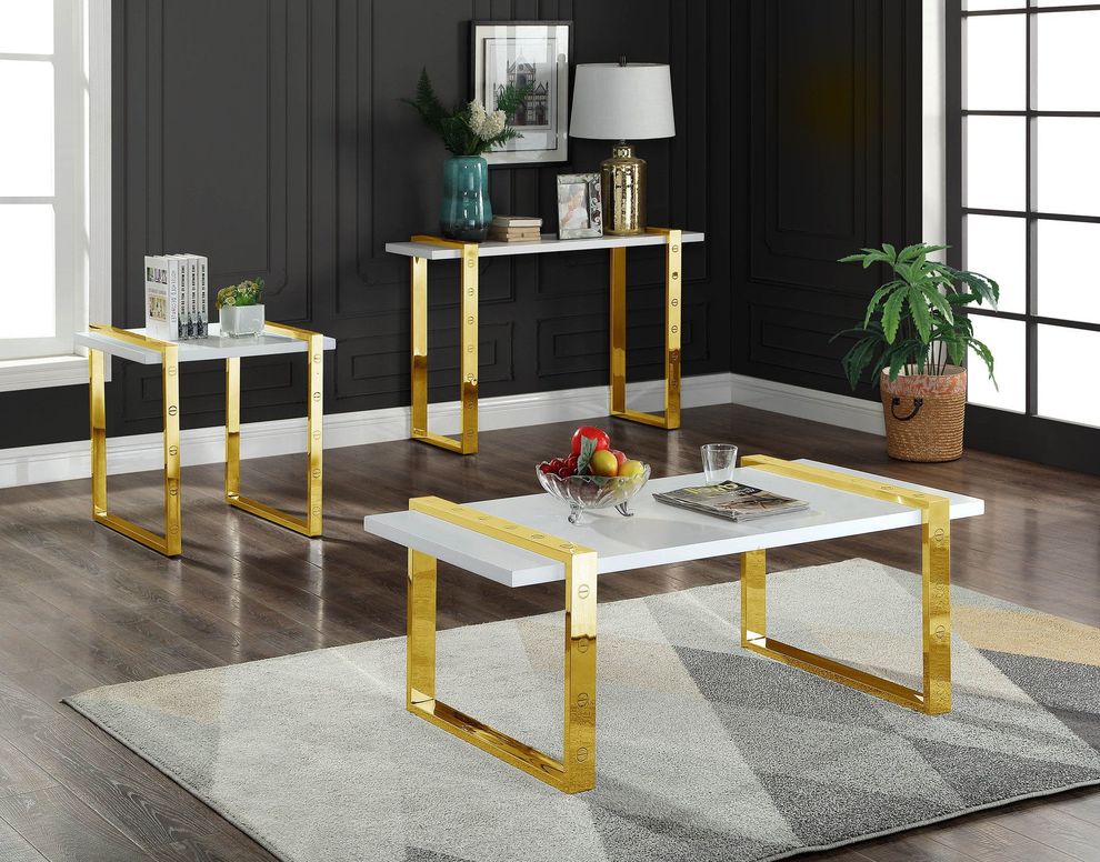 Gold / white high gloss contemporary coffee table by Meridian