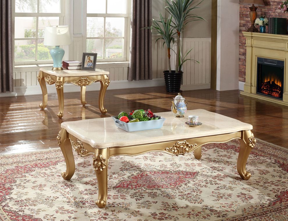 Gold/cream genuine marble top coffee table by Meridian