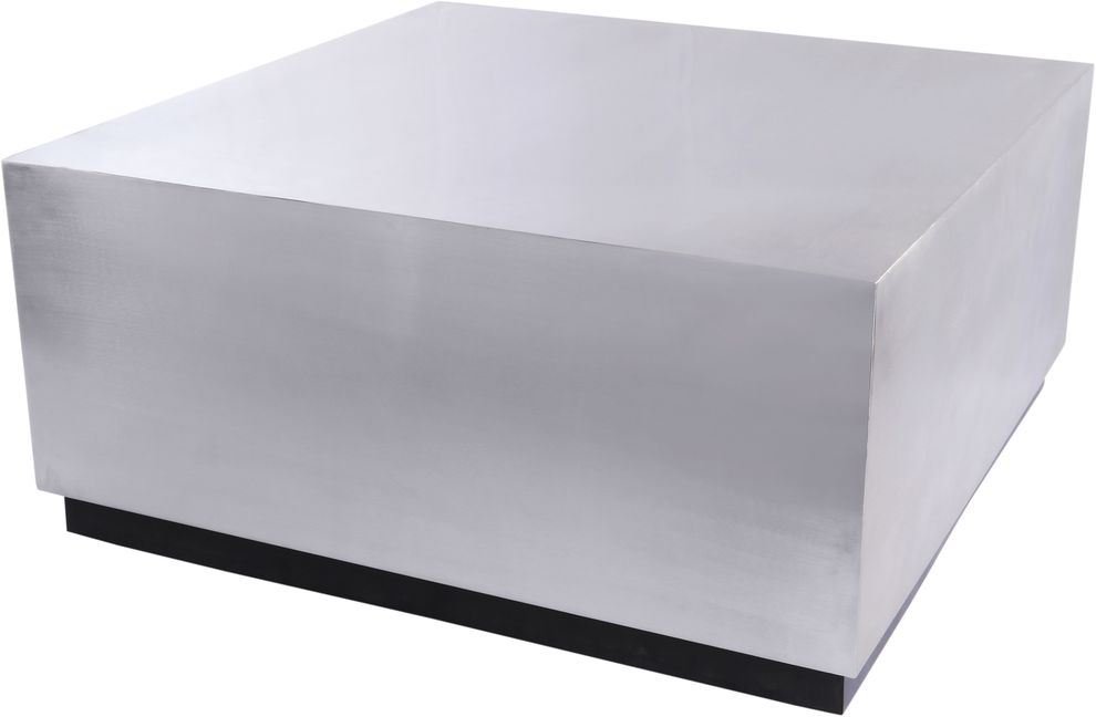 Brushed chrome square coffee table by Meridian