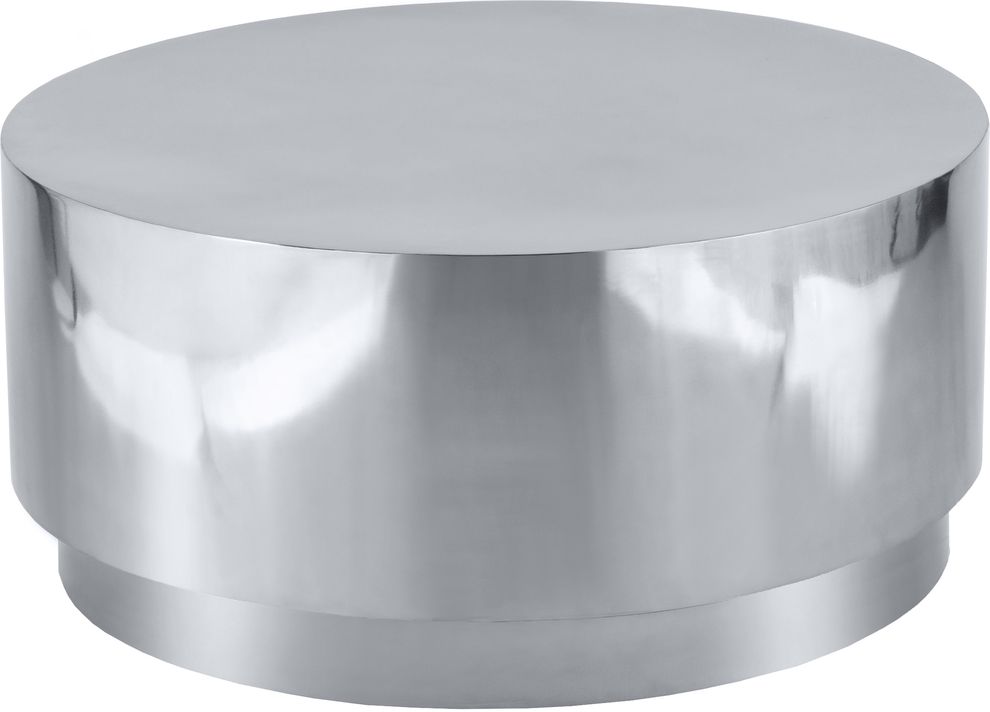 Silver chrome round contemporary coffee table by Meridian