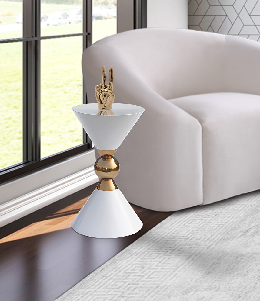 Round ultra-contemporary stylish white end table by Meridian