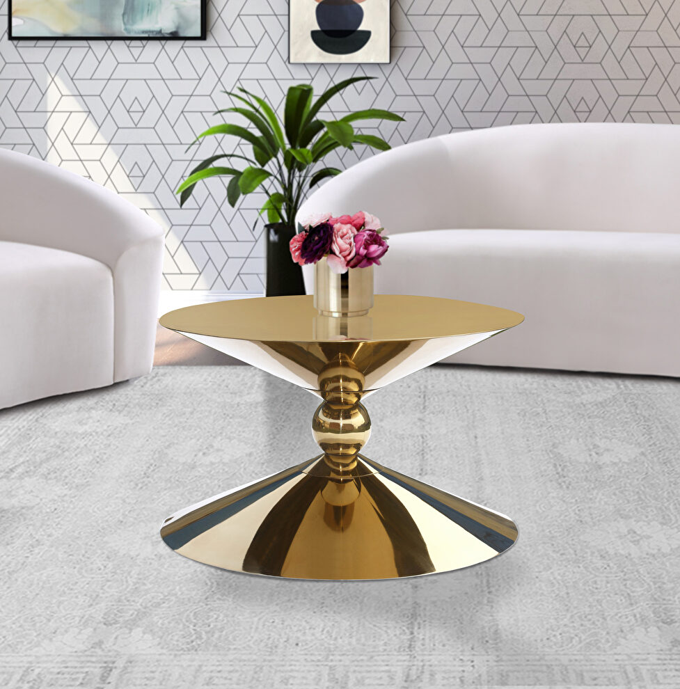 Round ultra-contemporary stylish gold coffee table by Meridian