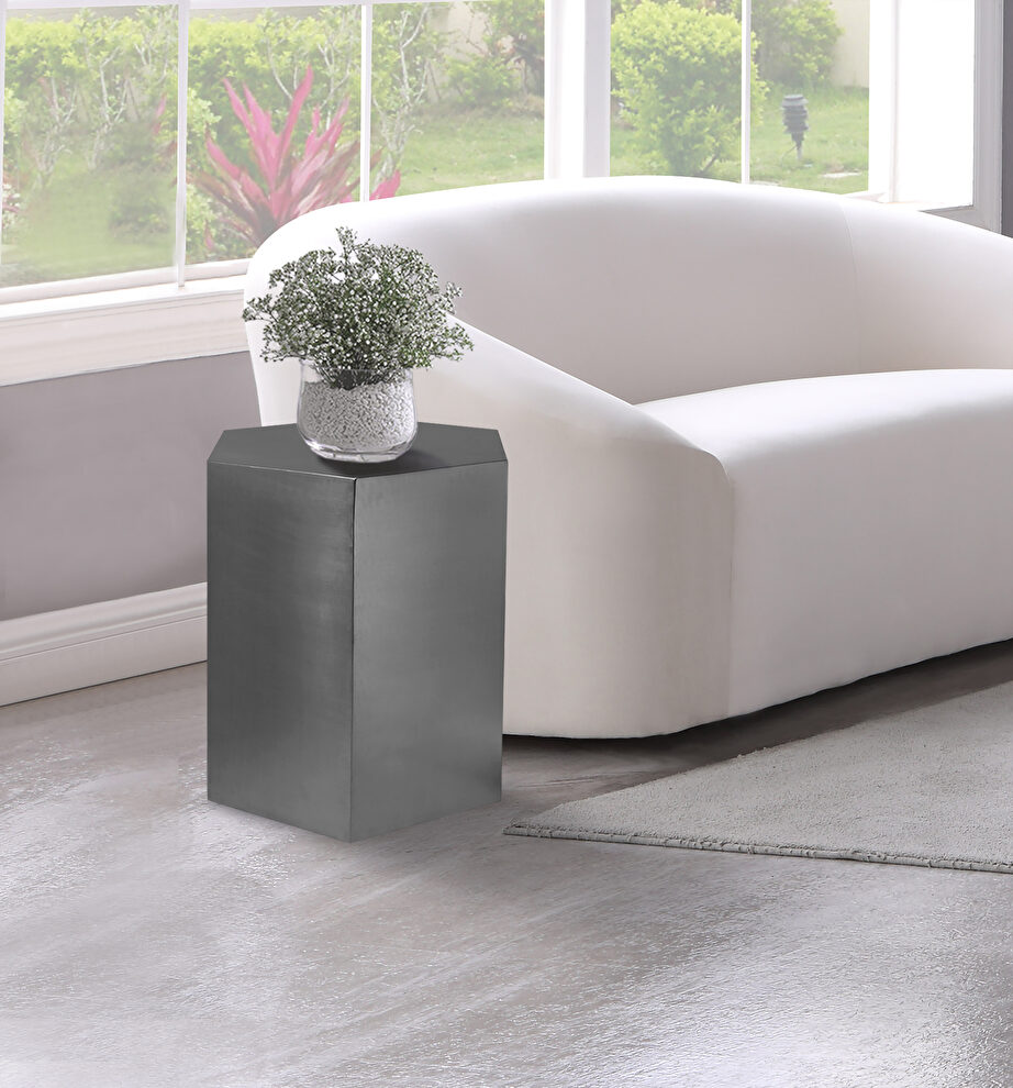 Silver hexagon shape stylish end table by Meridian