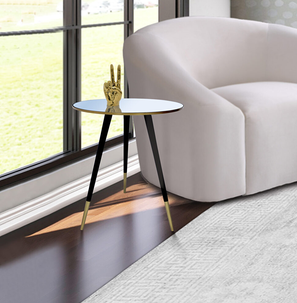 Round mirrored top / black legs w/ gold end table by Meridian