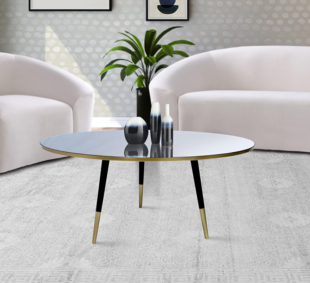 Round mirrored top / black legs w/ gold coffee table by Meridian