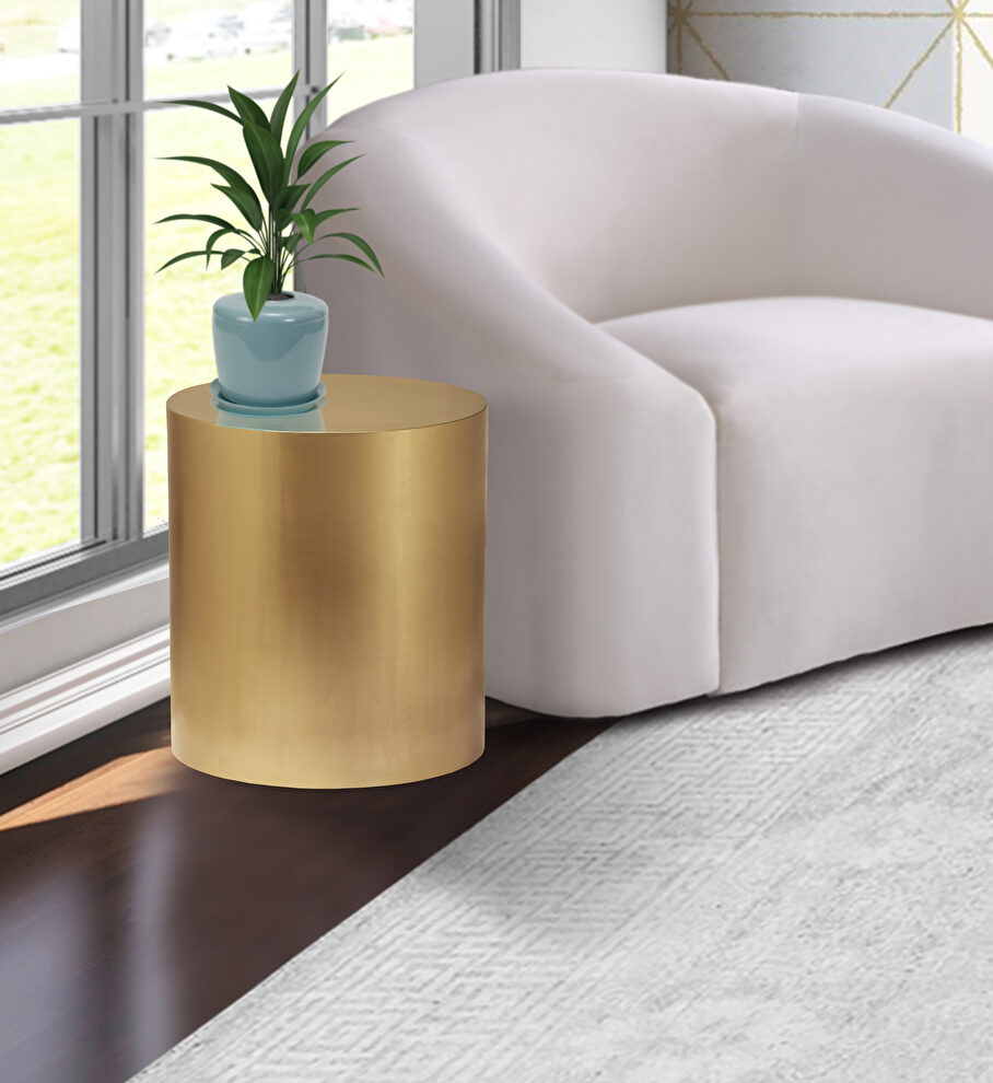 Round cylinder gold contemporary end table by Meridian