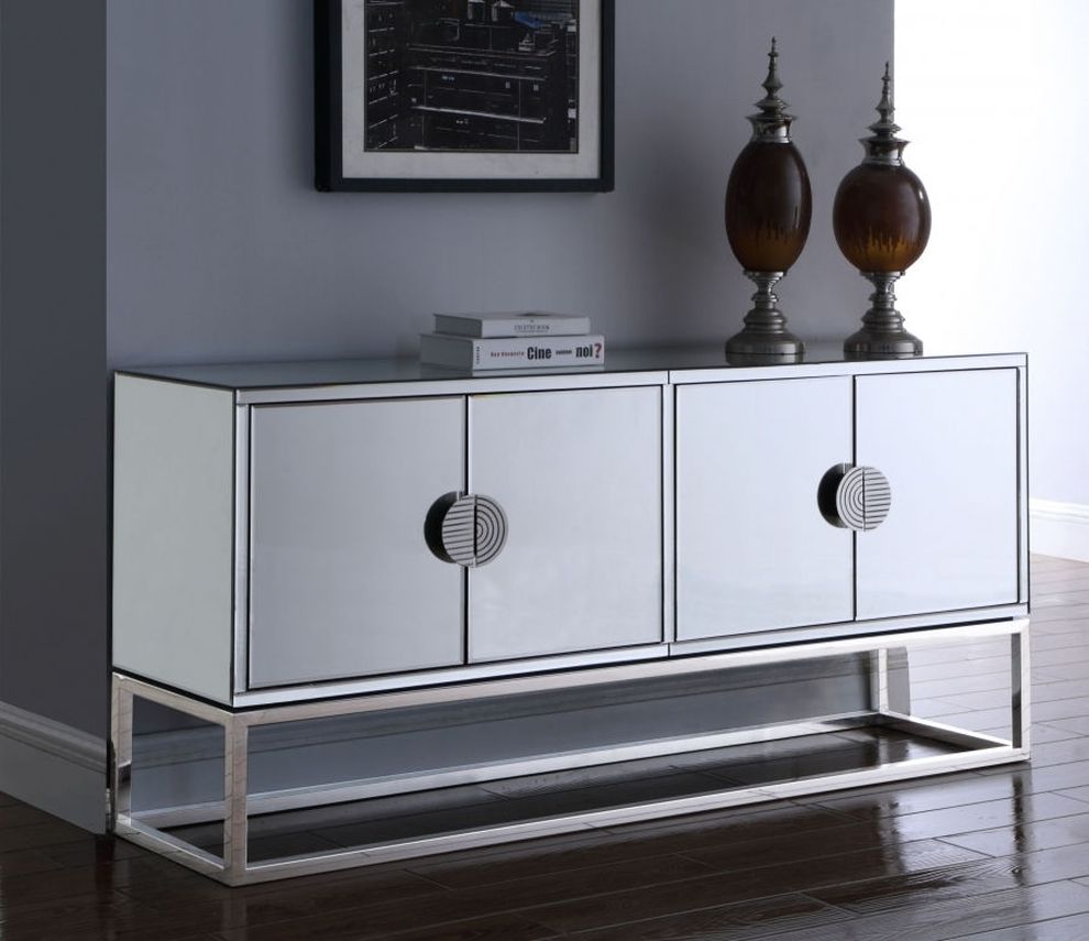 Mirrored contemporary buffet in chrome finish by Meridian