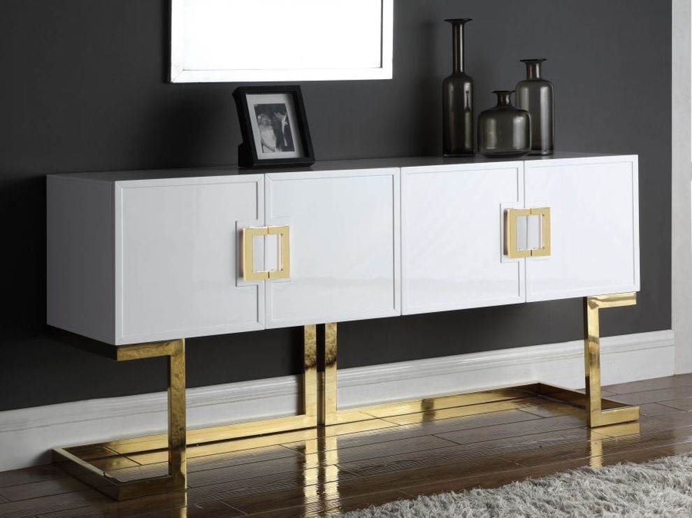 Golden/white gloss finish buffet/console display by Meridian