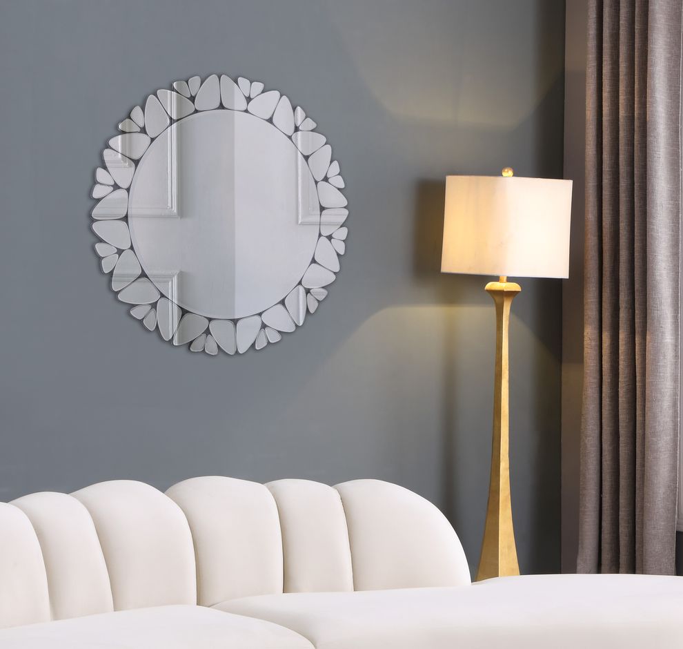 Silver round butterfly contemporary wall mirror by Meridian