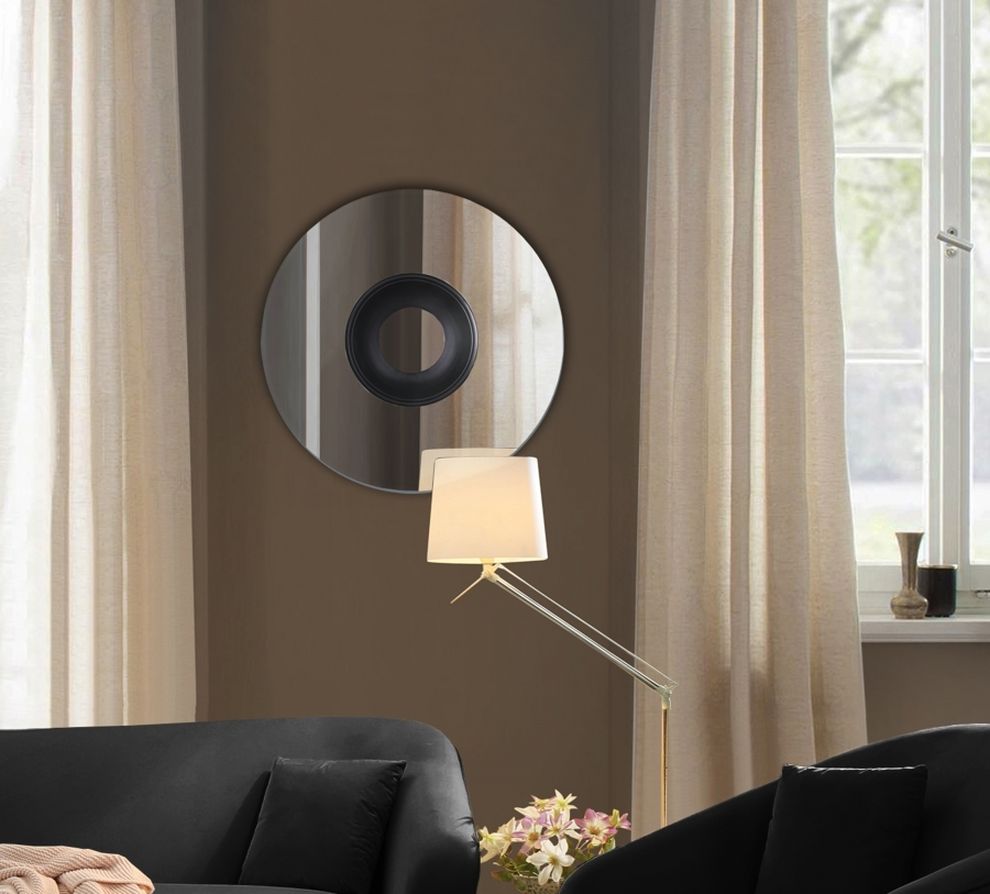 Round designer contemporary wall mirror by Meridian