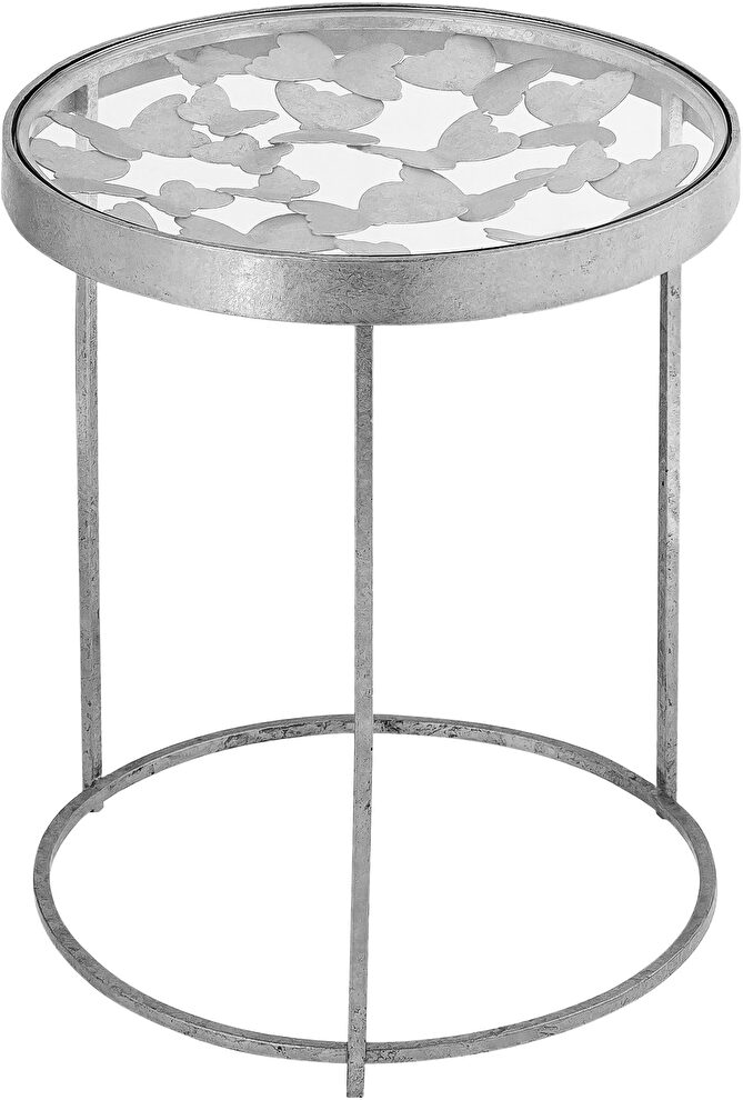 Stylish glass top / silver base end table by Meridian