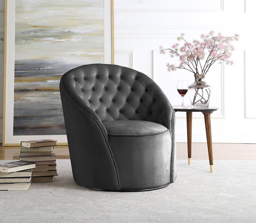 Round velvet swivel base accent chair by Meridian