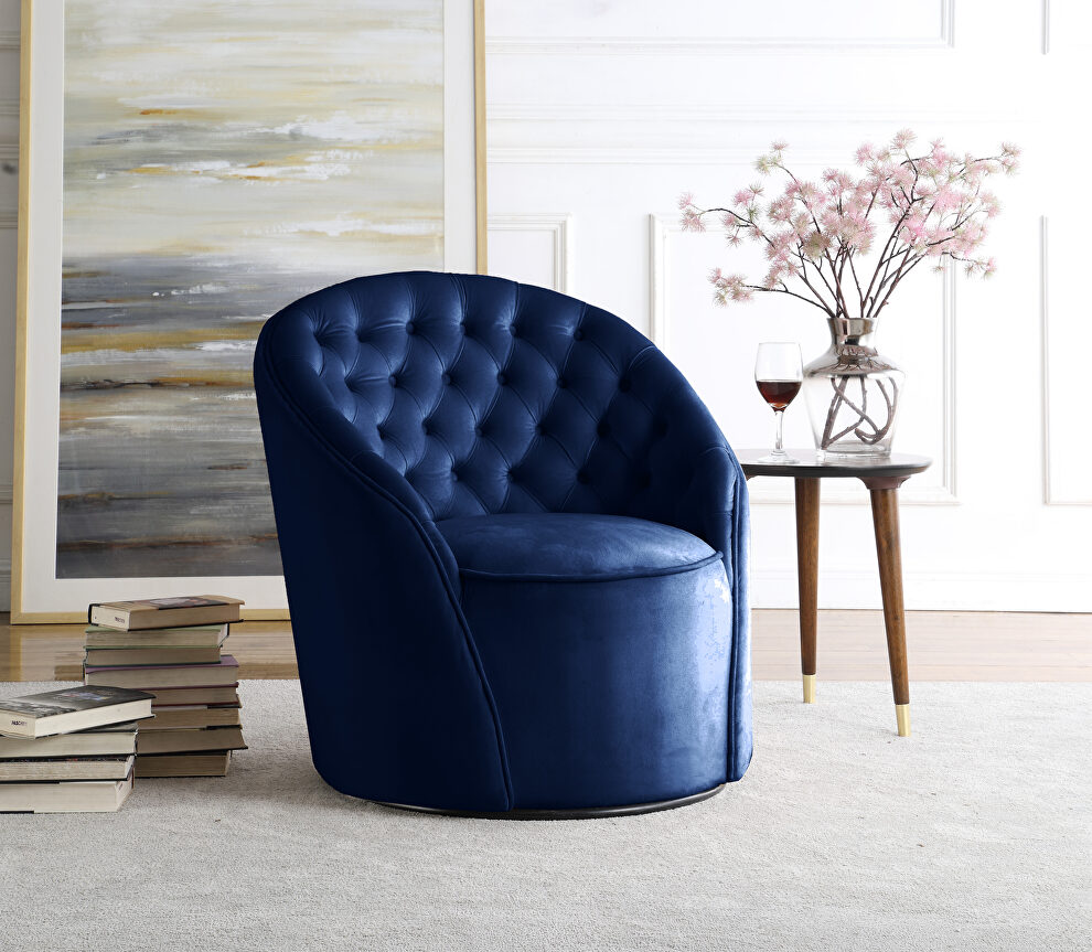 Round velvet swivel base accent chair by Meridian