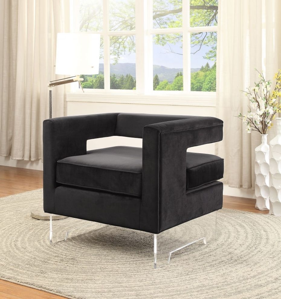 Acrylic legs black velvet lounge chair by Meridian