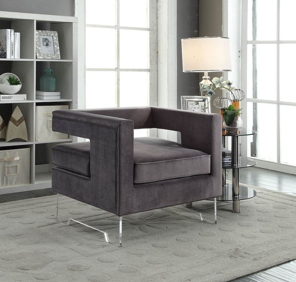 Acrylic legs gray velvet lounge chair by Meridian