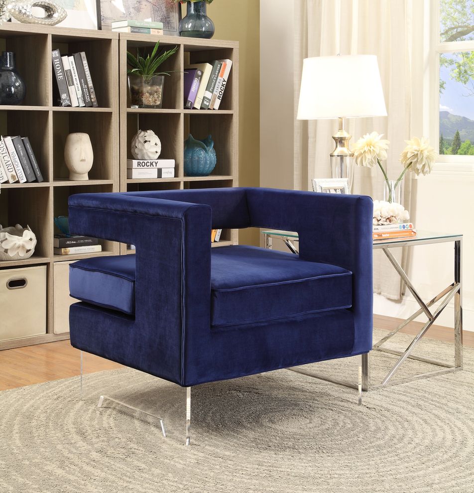 Acrylic legs navy velvet lounge chair by Meridian