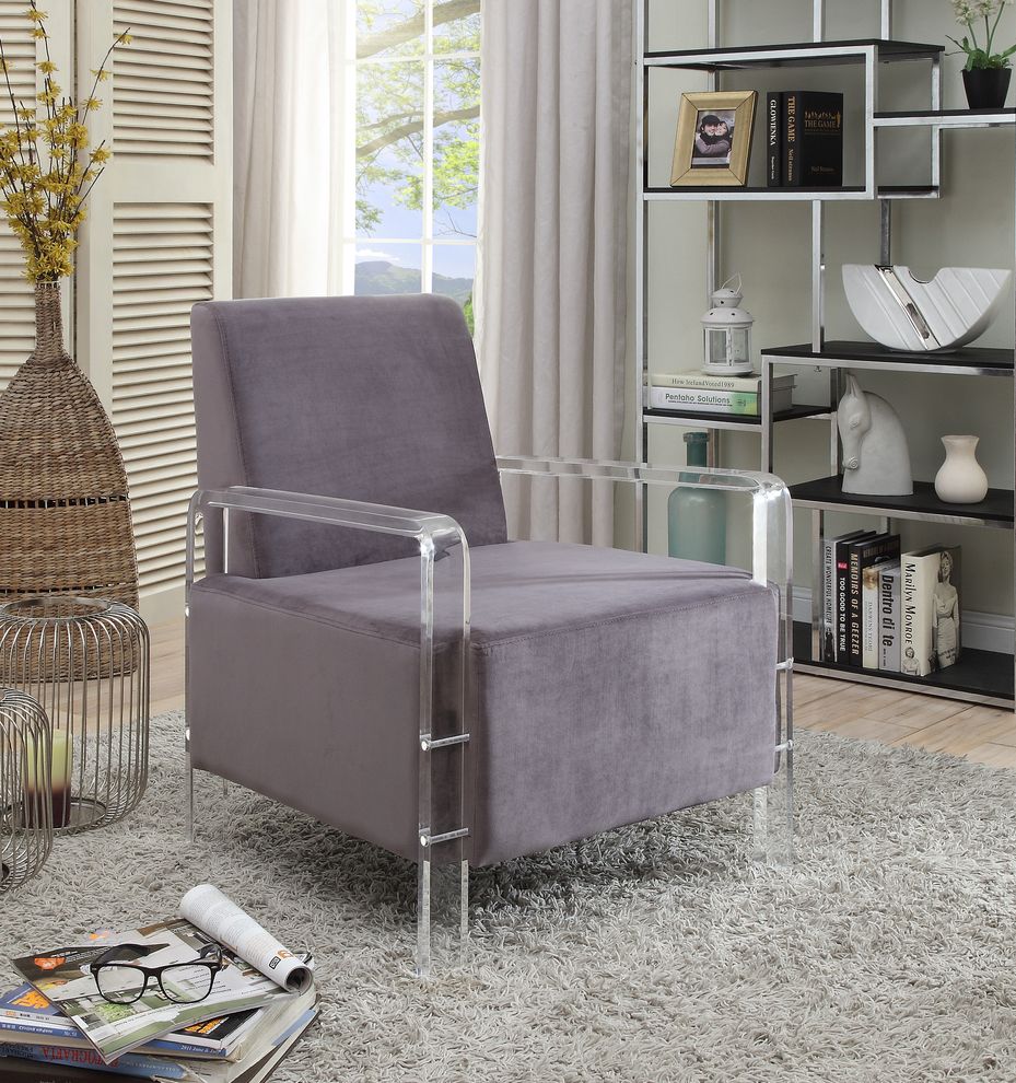Velvet fabric lounge chair in gray by Meridian