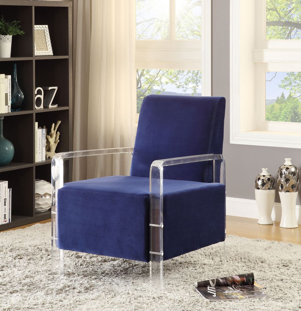 Velvet fabric lounge chair in dark navy blue by Meridian