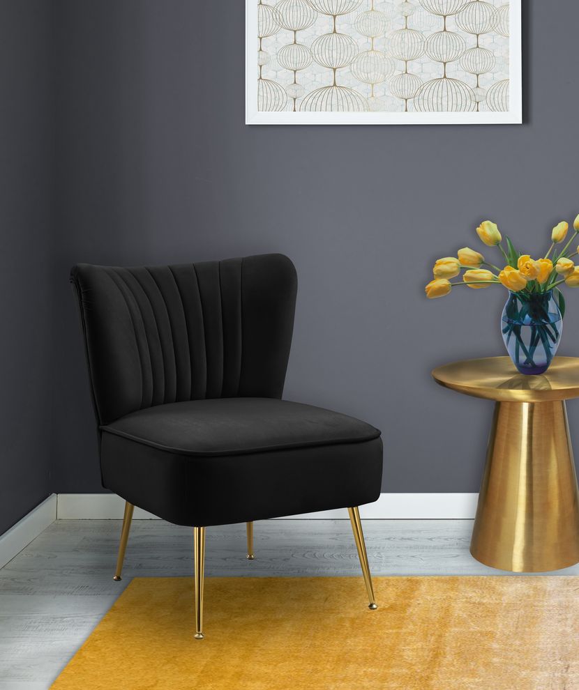 Elegant modern channel tufting chair in black by Meridian