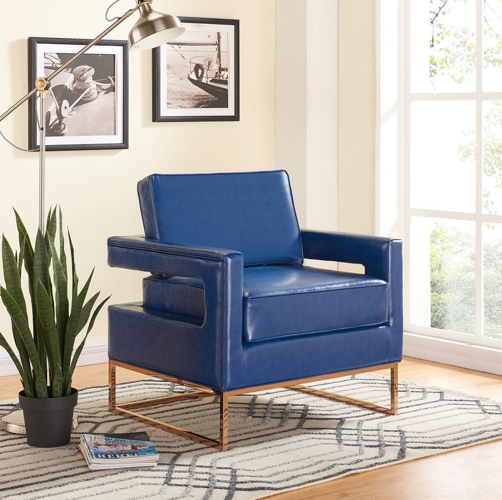 Leather contemporary style lounge chair in blue by Meridian