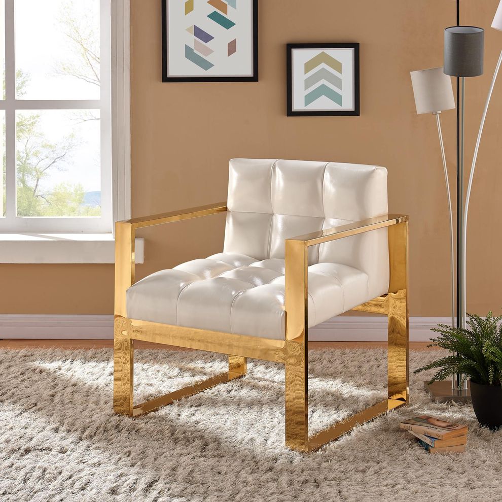 White leather / golden base accent chair by Meridian