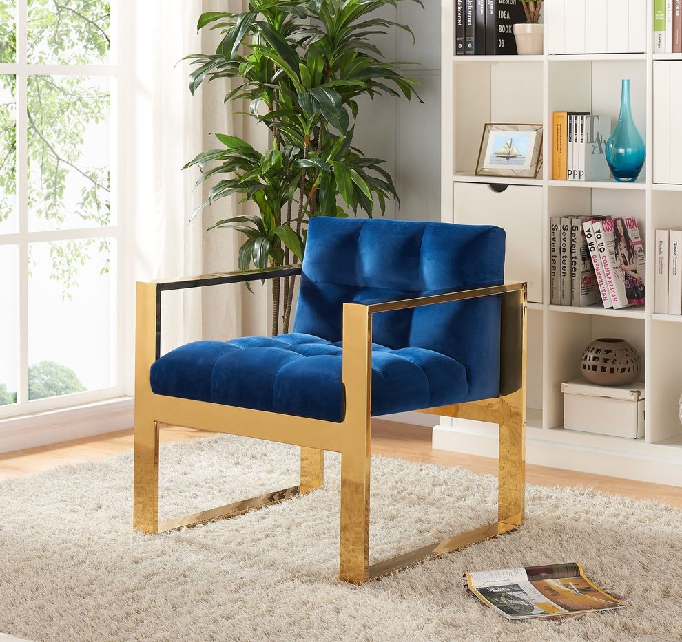 Navy fabric / golden base accent chair by Meridian