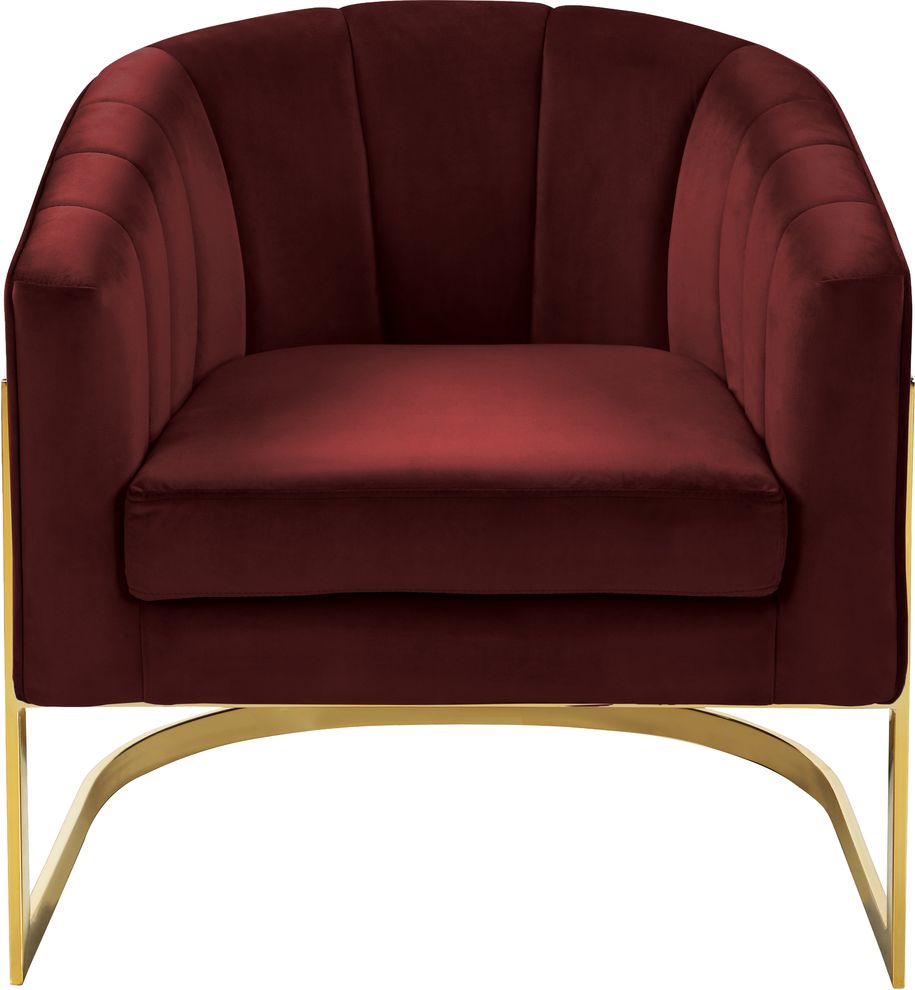 Velvet burgundy fabric contemporary chair by Meridian