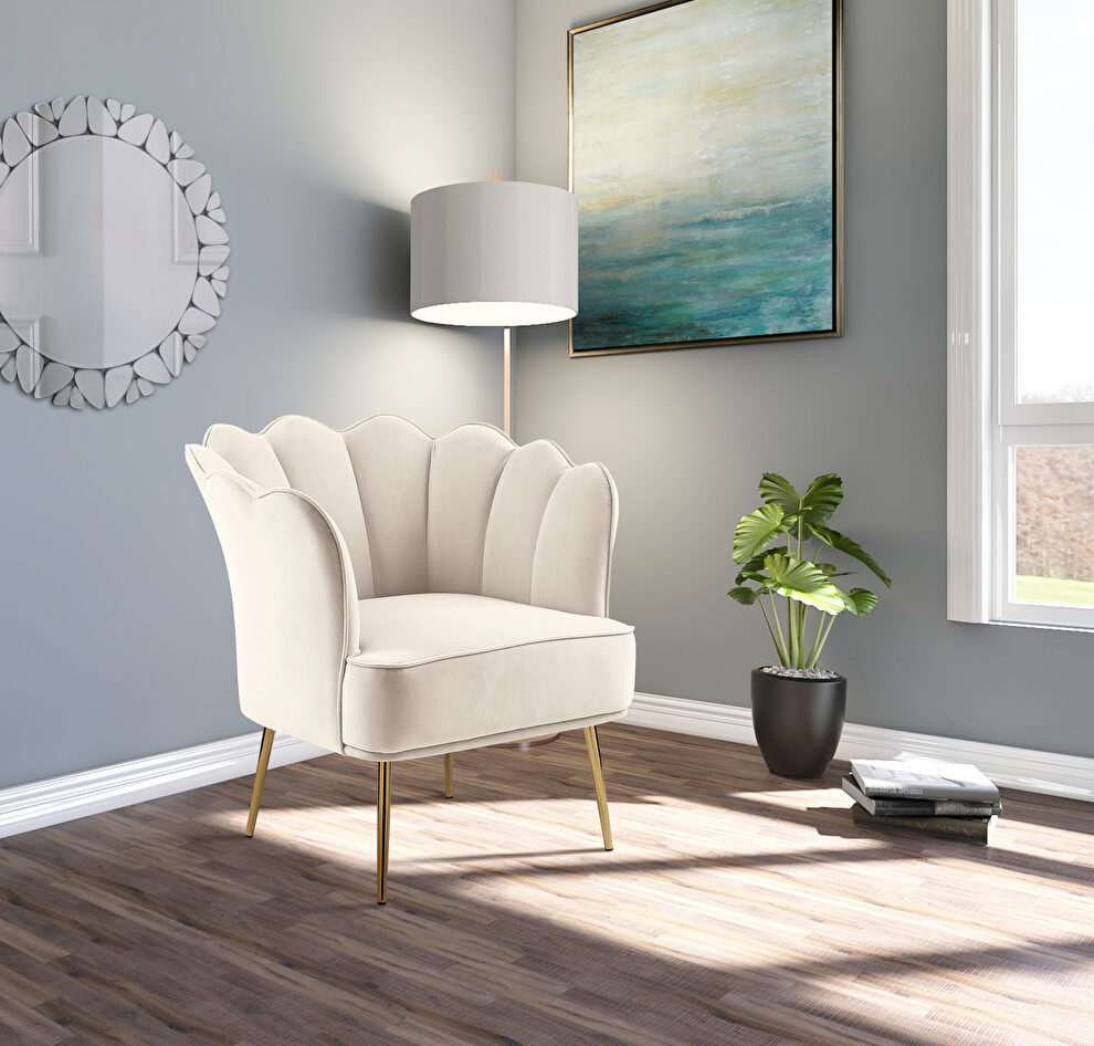 Modern accent chair in cream velvet w/ gold legs by Meridian