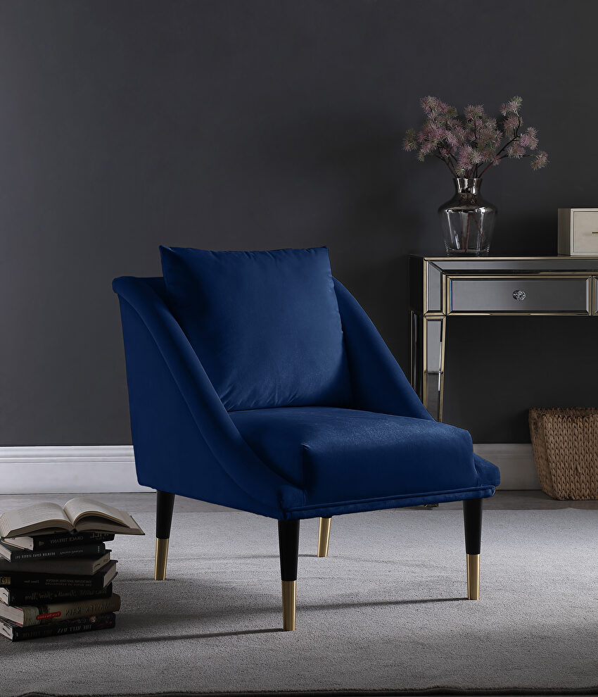 Velvet stylish accent chair with gold tip legs by Meridian