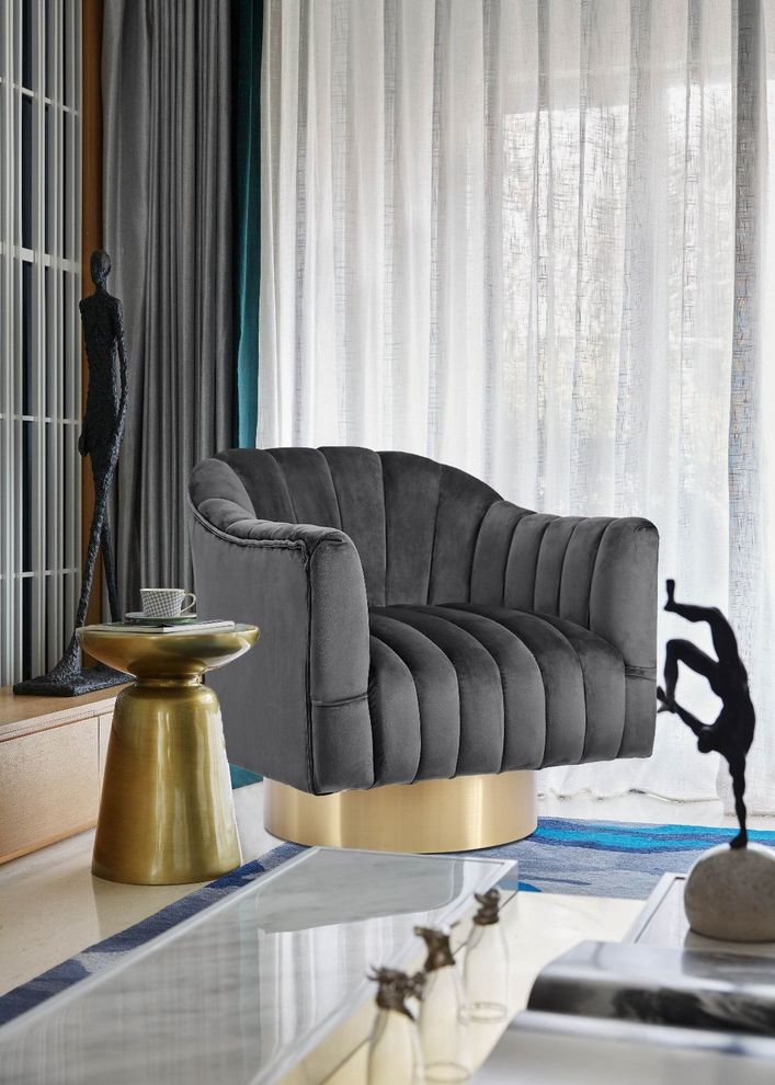 Gray velvet fabric chair w/ golden base by Meridian