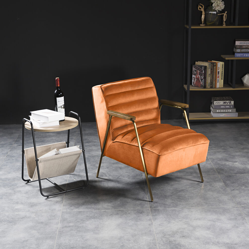 Mid-century style velvet / wood arms accent chair by Meridian