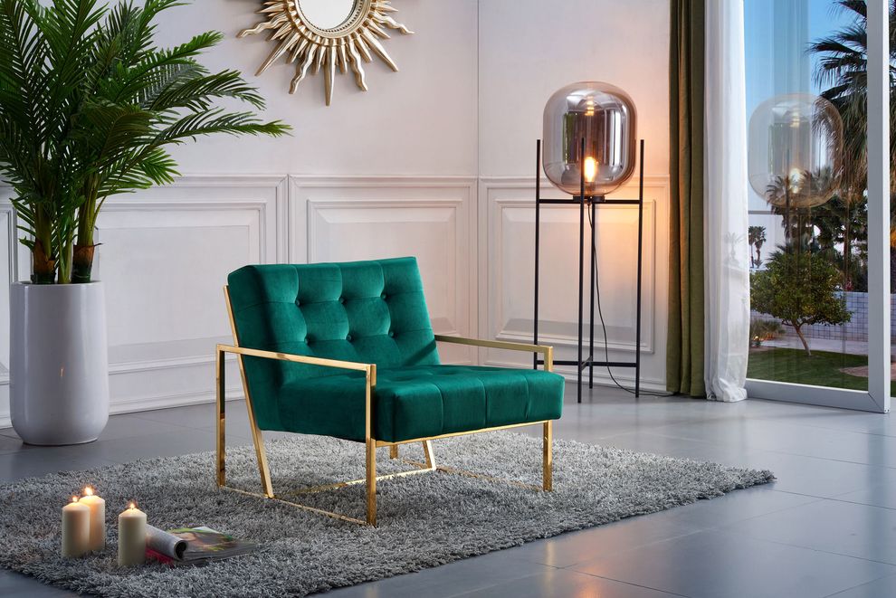 Velvet accent chair w/ gold base by Meridian